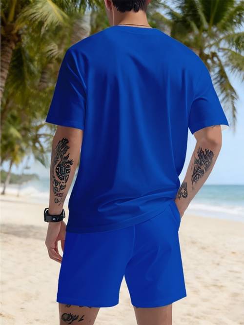 ensemble pull 3d à manches courtes pour homme pour sports de et tenue décontractée, ensemble décontracté et tendance à col ras du cou et manches courtes imprimé pour homme