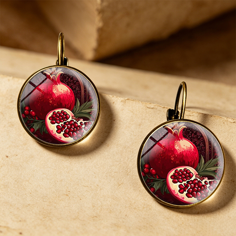 Dark Red Ethnic Style Pomegranate Round Earrings