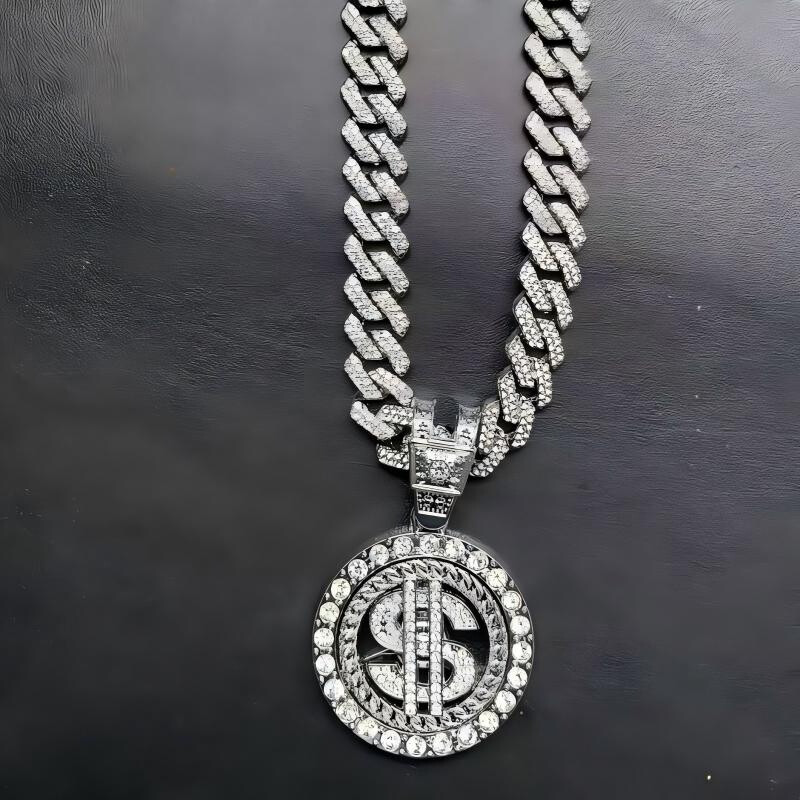 Rotating Pendant Necklace with USD Currency & Cuban Chain