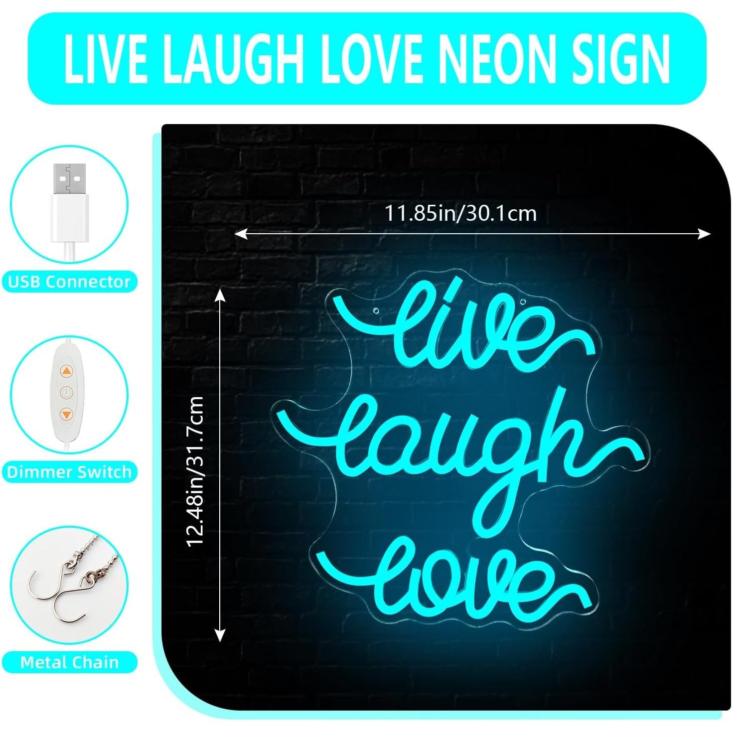 거실 벽 led 네온사인 live laugh love, 사무실 및 침실에 적합, 전원 공급 및 밝기 조절 가능, 생생한 색상, 이상적인 생일 선물