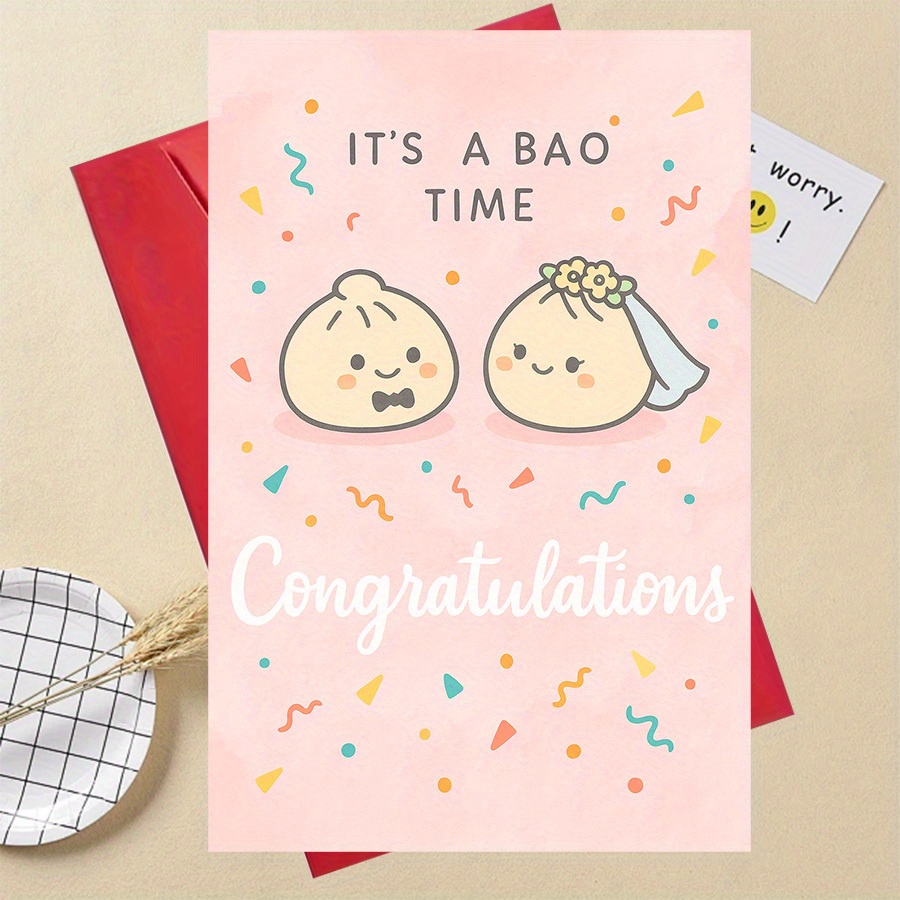 TEMU 1pc Cadeaux Amusants Bao Carte de Félicitations de Mariage pour Jeunes Mariés, Idéal pour Fiançailles, Fête Prénuptiale ou Cadeaux de Mariage,