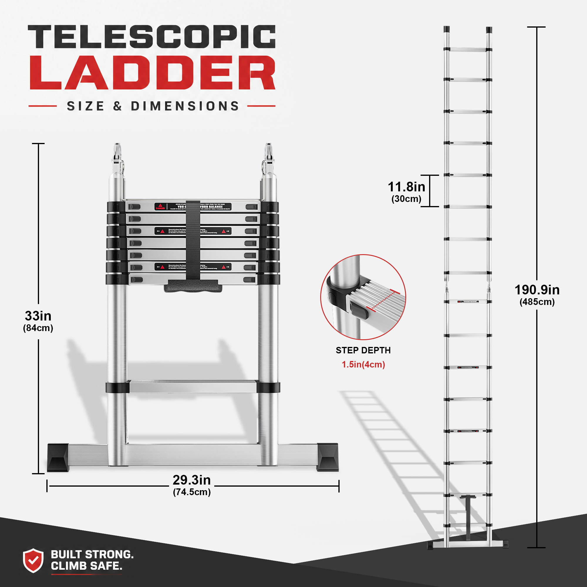 Telescoping Ladder With Detachable Roof Hooks, And Straight Extension Ladder Combo, Portable Folding Step Ladder For Home Rv Gutter Cleaning, Anti-slip Professional Telescopic Ladder