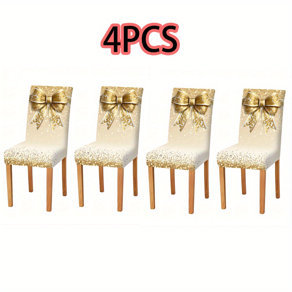 TEMU 2pcs/4pcs/6pcs Housses de chaise d'intérieur de luxe léger Ins avec imprimé nœud doré, Housses de chaise individuelles, Housses de chaise