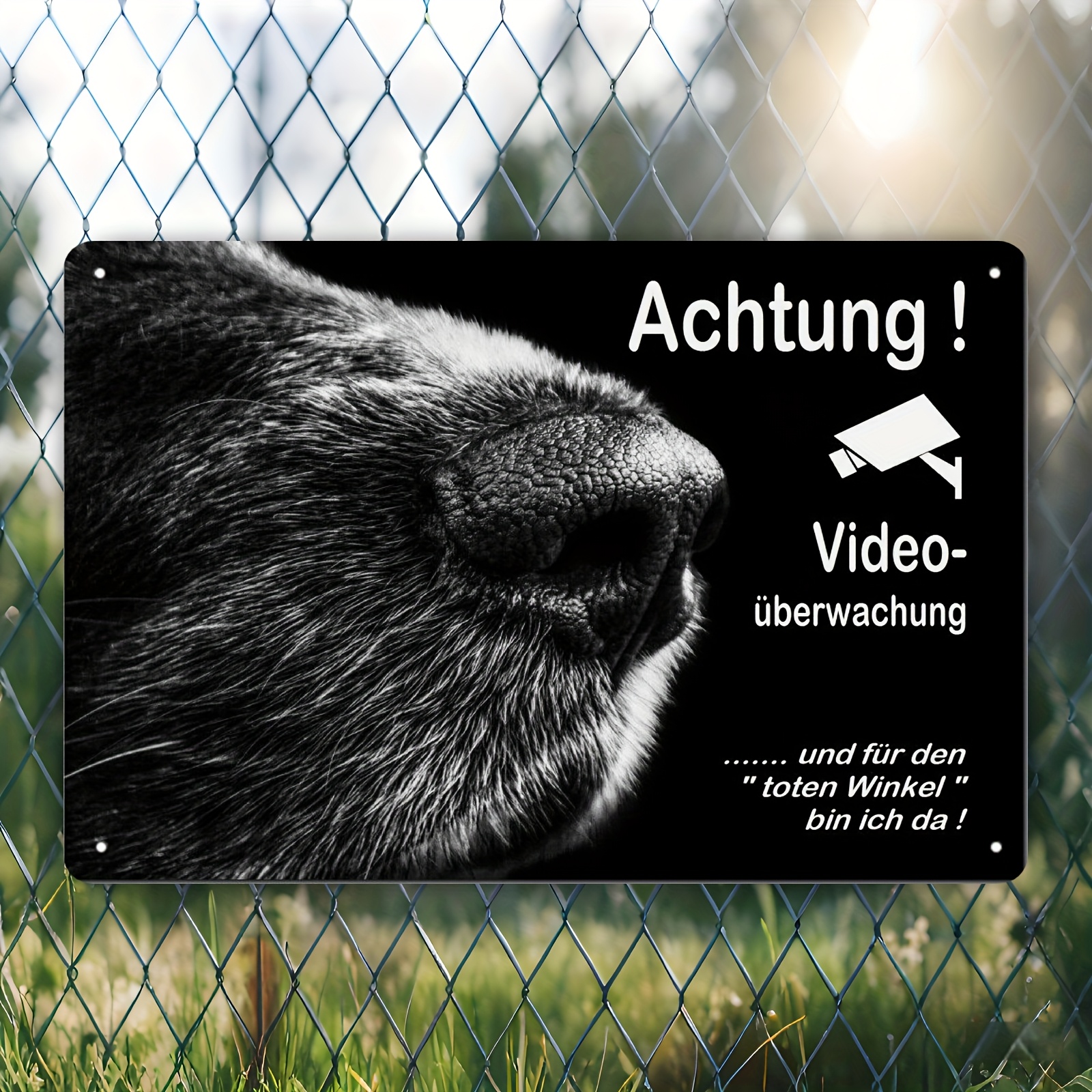 TEMU 2D Flach, 1 Stück Lustiges Deutsches Hundewarnschild mit Sicherheitskompatibilität für Draußen - Eisenmetalltafel "Sicherheitsalarm" & "Vorsicht