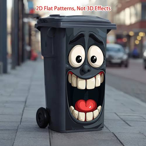 2d flat printing 37 82cm 14 57 32 28in 1pc trash can sticker black face with big eyes and grinning themed design this matte surface sticker is suitable for decorating trash cans and walls indoors and outdoors making it ideal