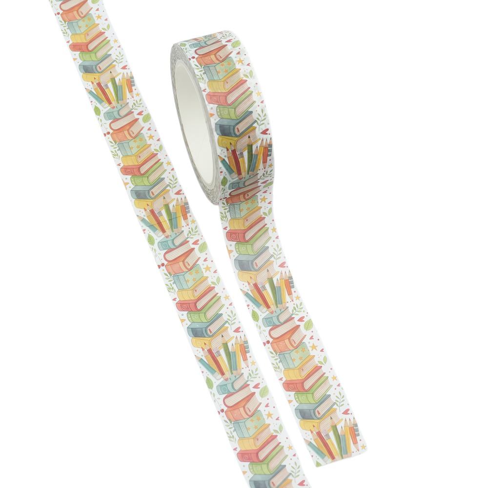 TEMU 1 pièce Ruban Washi à motif de livres empilés pour décoration de bordure de journal, embellissement de couverture de cahier et embellissement