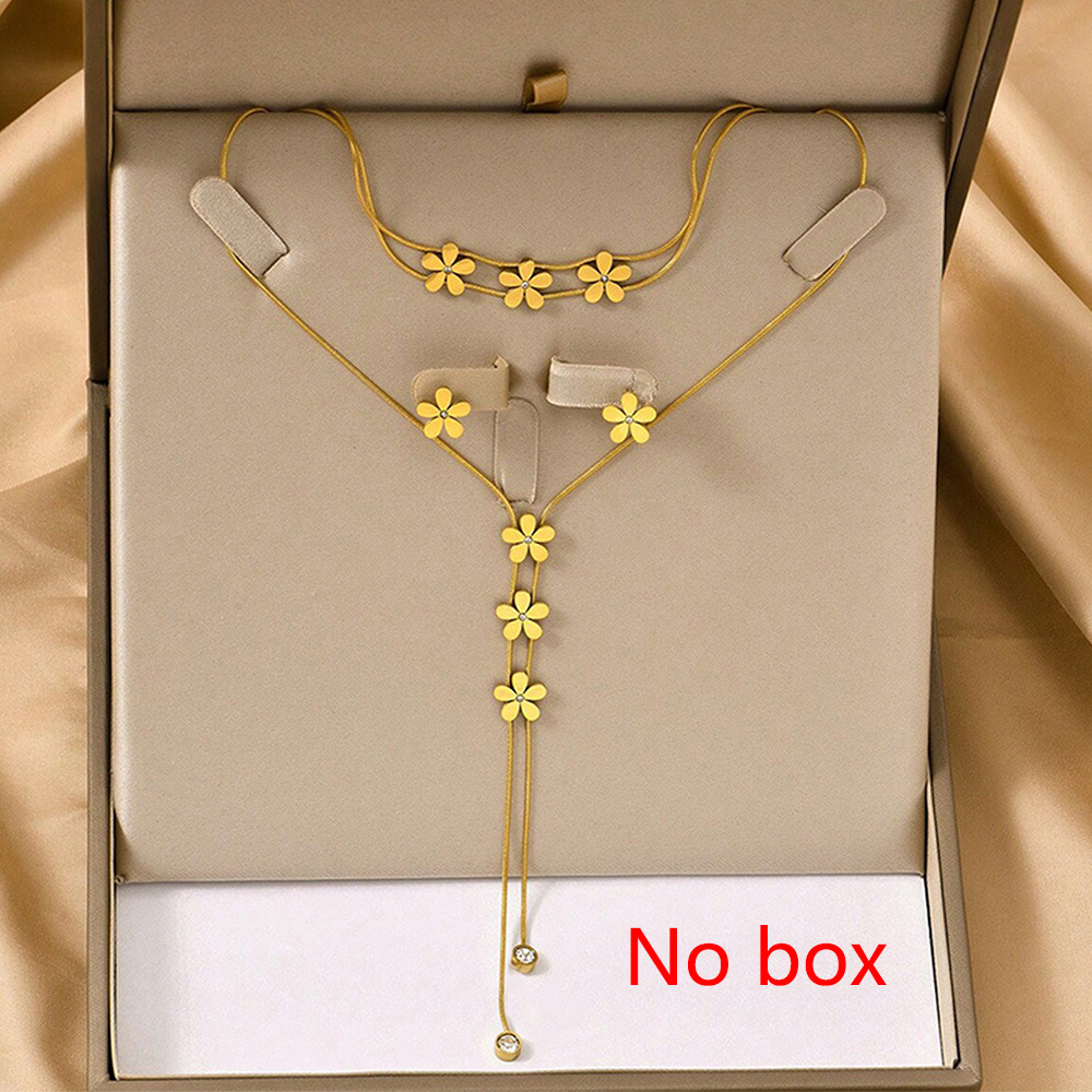 TEMU 4pcs/set Of Women's Necklace Set, Stacked Beach Style, Spring And Summer Stainless Steel Chrysanthemum Flower Earrings Bracelet Necklace Set,