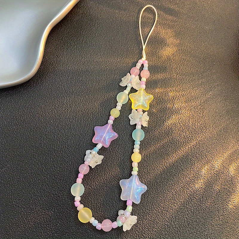 TEMU 1pc Summer Diy Sea Phone Lanyard Handmade Chain Stars Ccd Bead Hanging Decoration Camera Key Chain