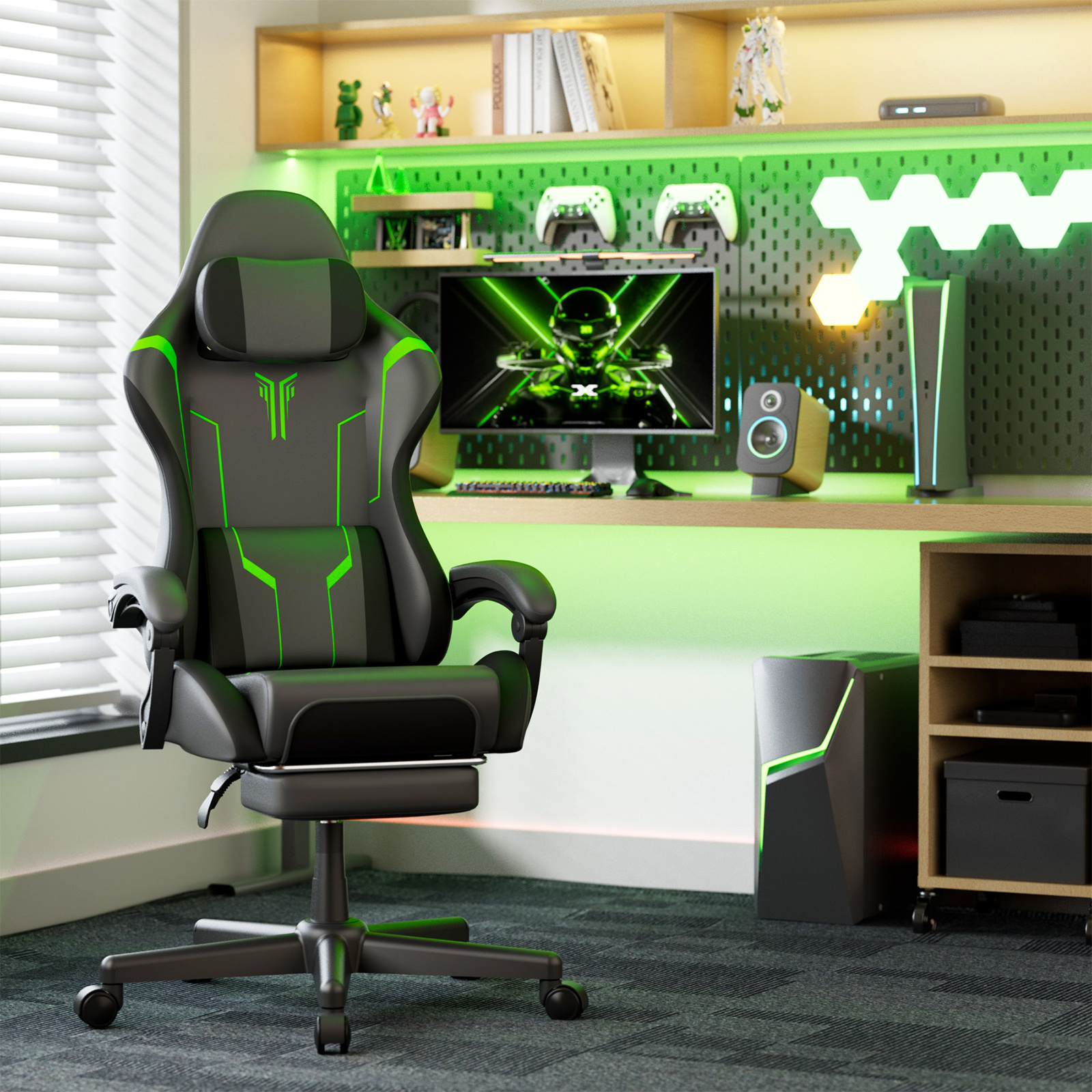 Aweioo Ergonomic Gaming Chair With Spring-loaded Cushion - Swivel Computer Armchair With Headrest, Lumbar Support, Footrest, 150kg Load Capacity, Multiple Colours