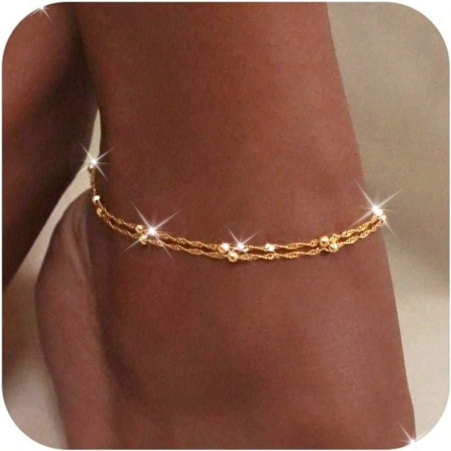 TEMU 1pc Of 18k Gold-plated Elegant Women's Ankle Chain For Daily And Gift Occasions, Suitable For , Matte Surface, And Beach Wear Jewelry
