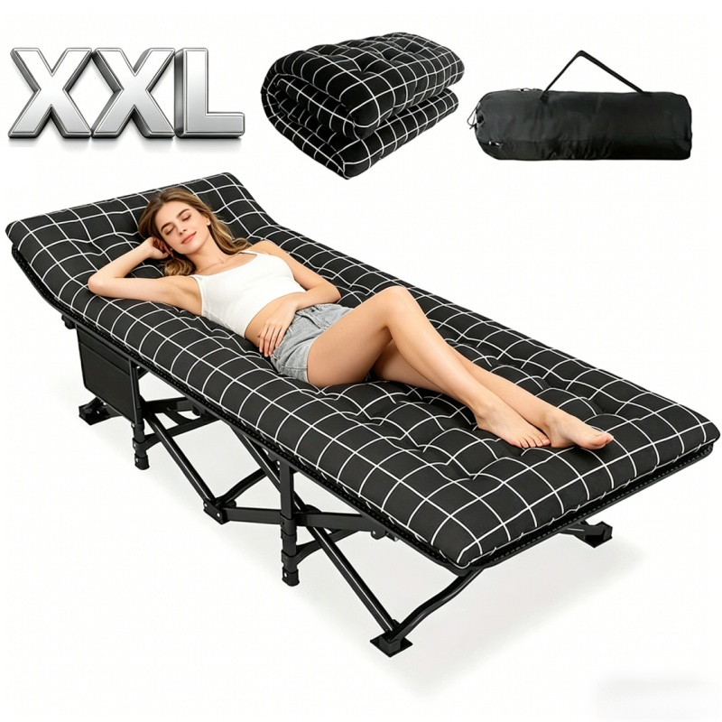 TEMU Heavy-duty Folding Camping Cot Bed, Portable Outdoor Bed For Adults With Mattress And Side Pockets - With Sturdy Frame, For Camping, Patio,