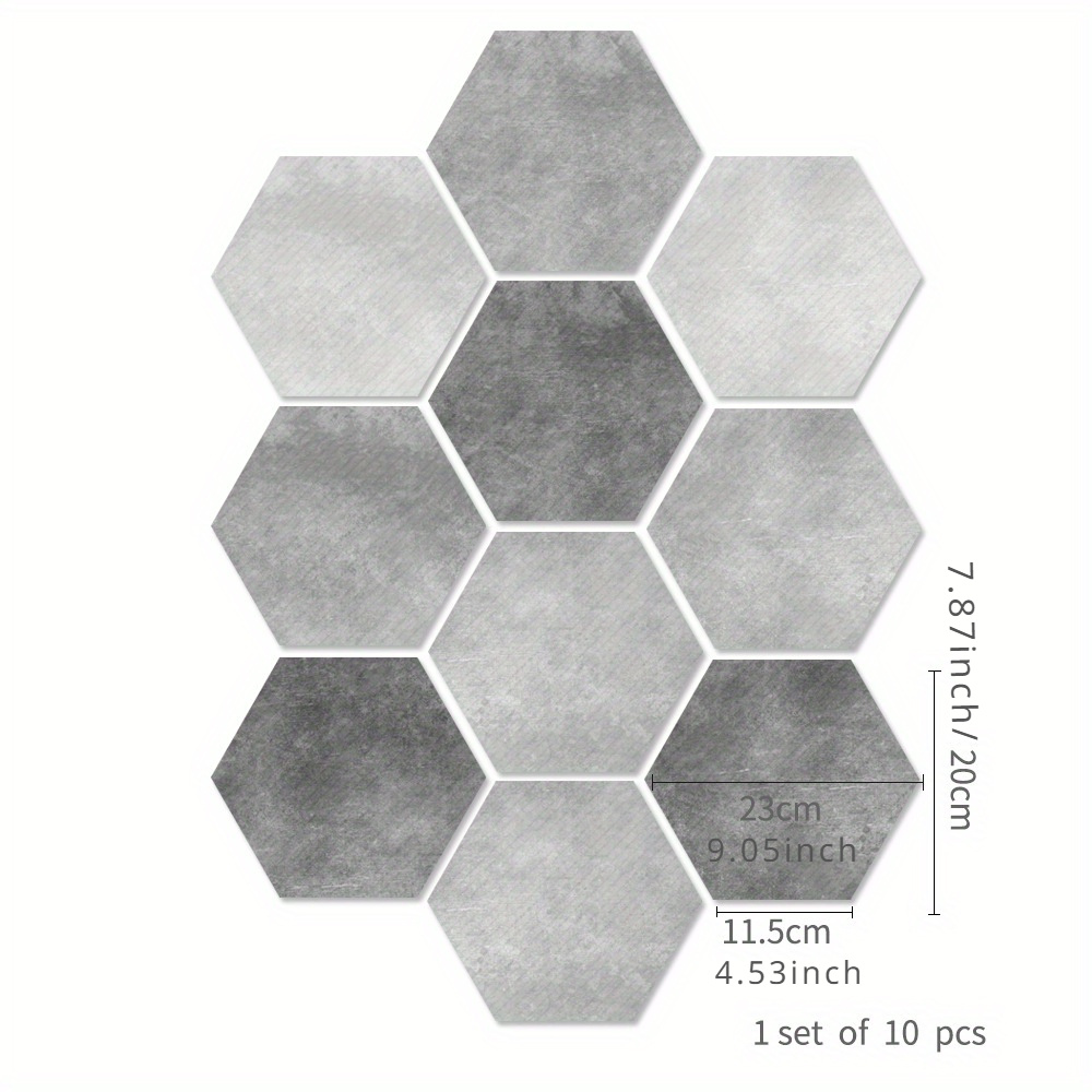 10pcs Hexagon Self Adhesive Wall Tile Sticker, Floor Sticker, Peel And Stick, Floor Tile Decals, Kitchen Backsplash Bathroom Home Wall Stickers