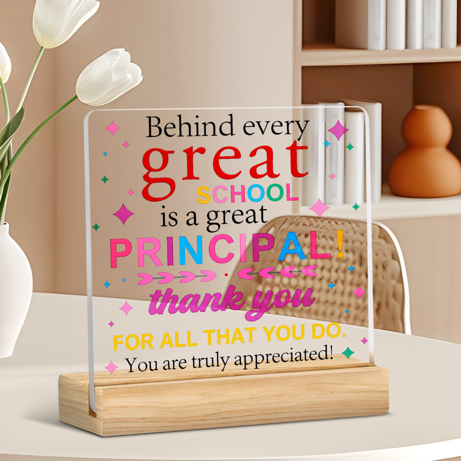 TEMU 2d Flat, 1pc Principal Appreciation Gift Suitable For School - Acrylic With "behind Is A Great Principal" Message, Desktop Decor For Teacher'