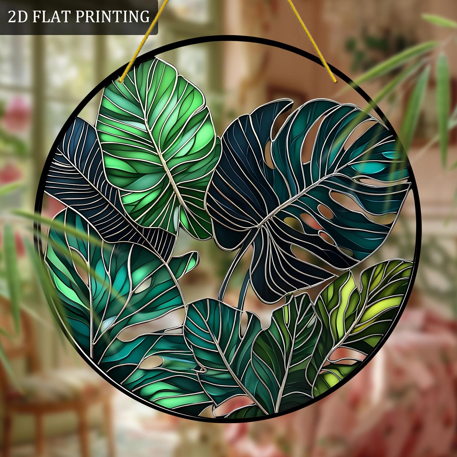 E-shop 2D-Flach, ., Böhmischer Monstera-Pflanzen-Sonnenfänger für Frühling/Sommer, mit einem lebendigen tropischen Blatt-Design, hängende Deko für