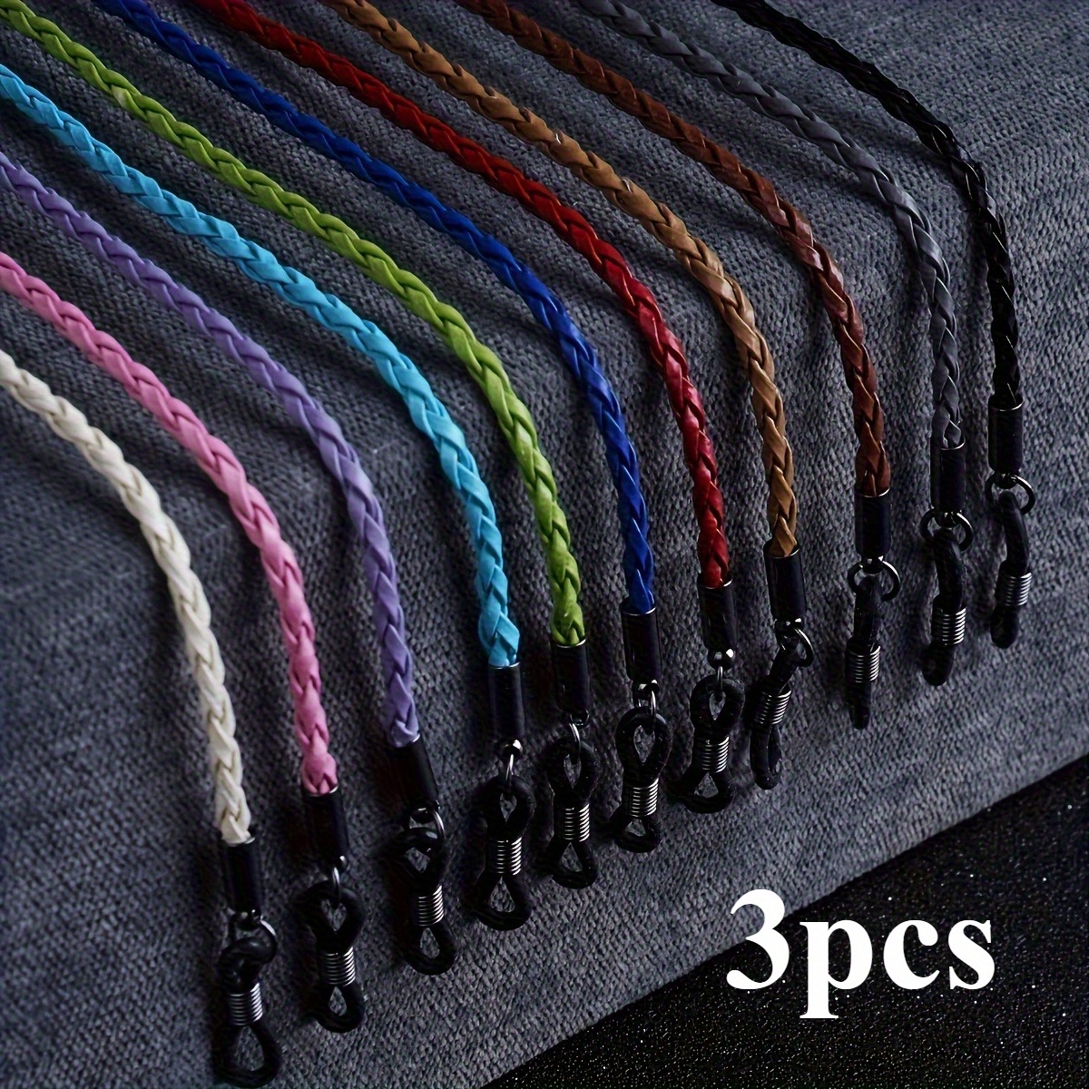 Image of Random 3pcs Of -colors, Fashionable And Grand Retro Braided Faux Leather Eyeglass Chains, Multicolor Twist Cord Glasses Holder, Vintage Spectacles Lanyard, Eyewear Retainer