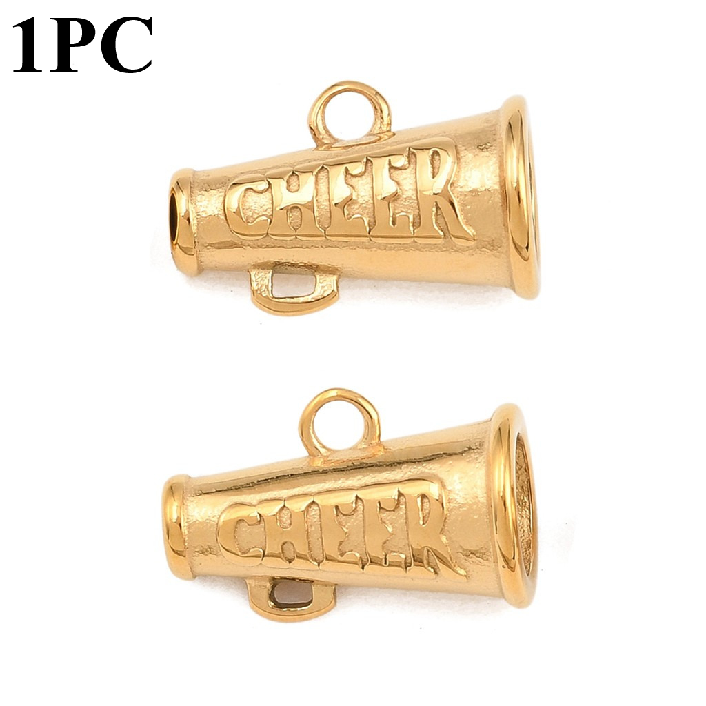 TEMU 1pc 18k Gold Plated 304 Stainless Steel Charms, Trumpet With Word Cheer, 11x17x9.5mm, Hole: 2mm, Ideal For Diy Necklaces And Jewellery Making