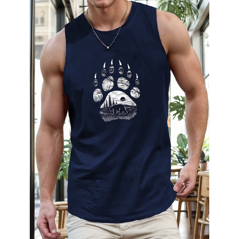 

Men's Breathable Polyester Tank Top With Print - Casual Sleeveless Shirt For Summer, Machine Washable