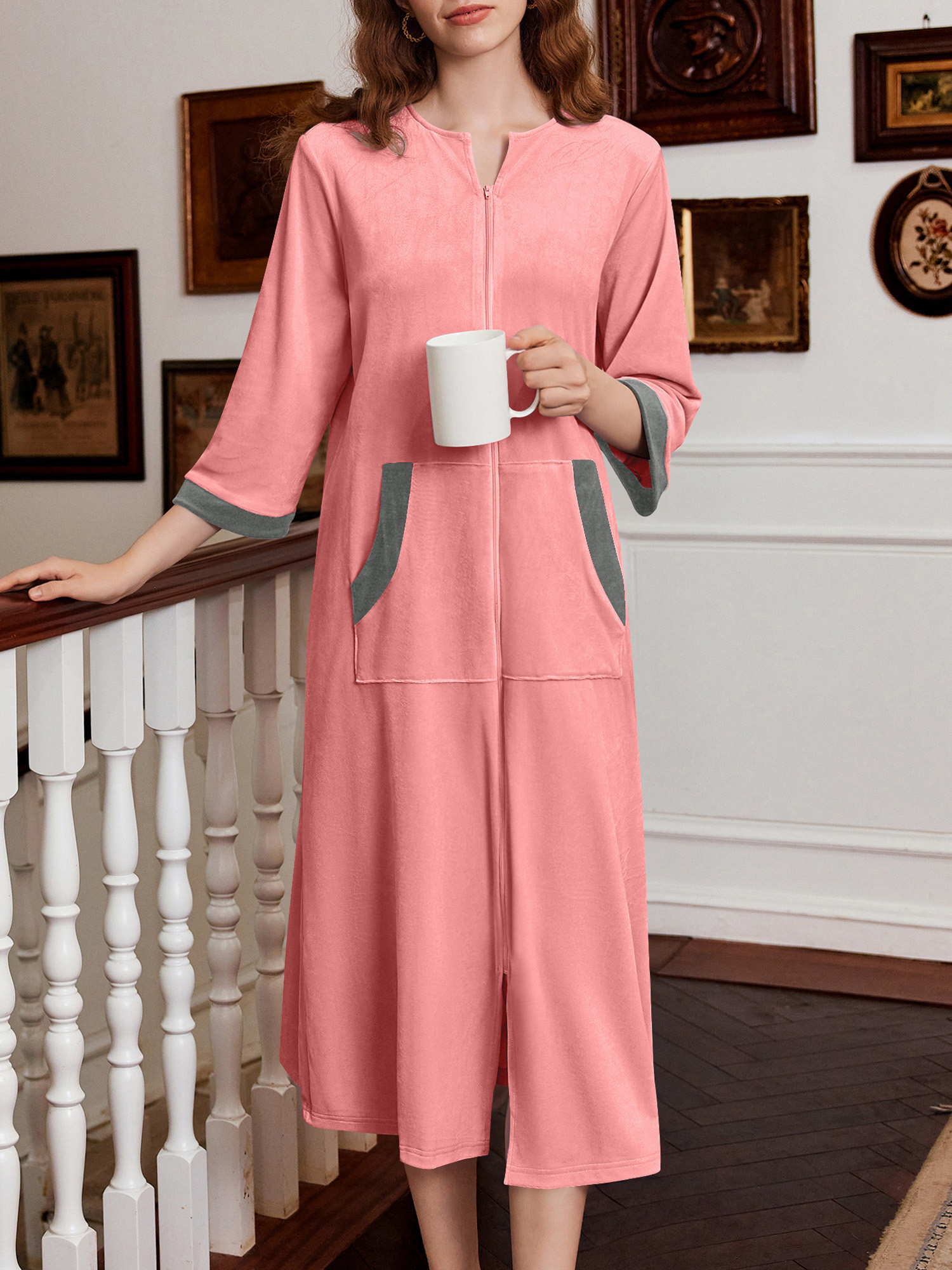 cozy robe women velour zipper bathrobe sleeves housecoat Temu