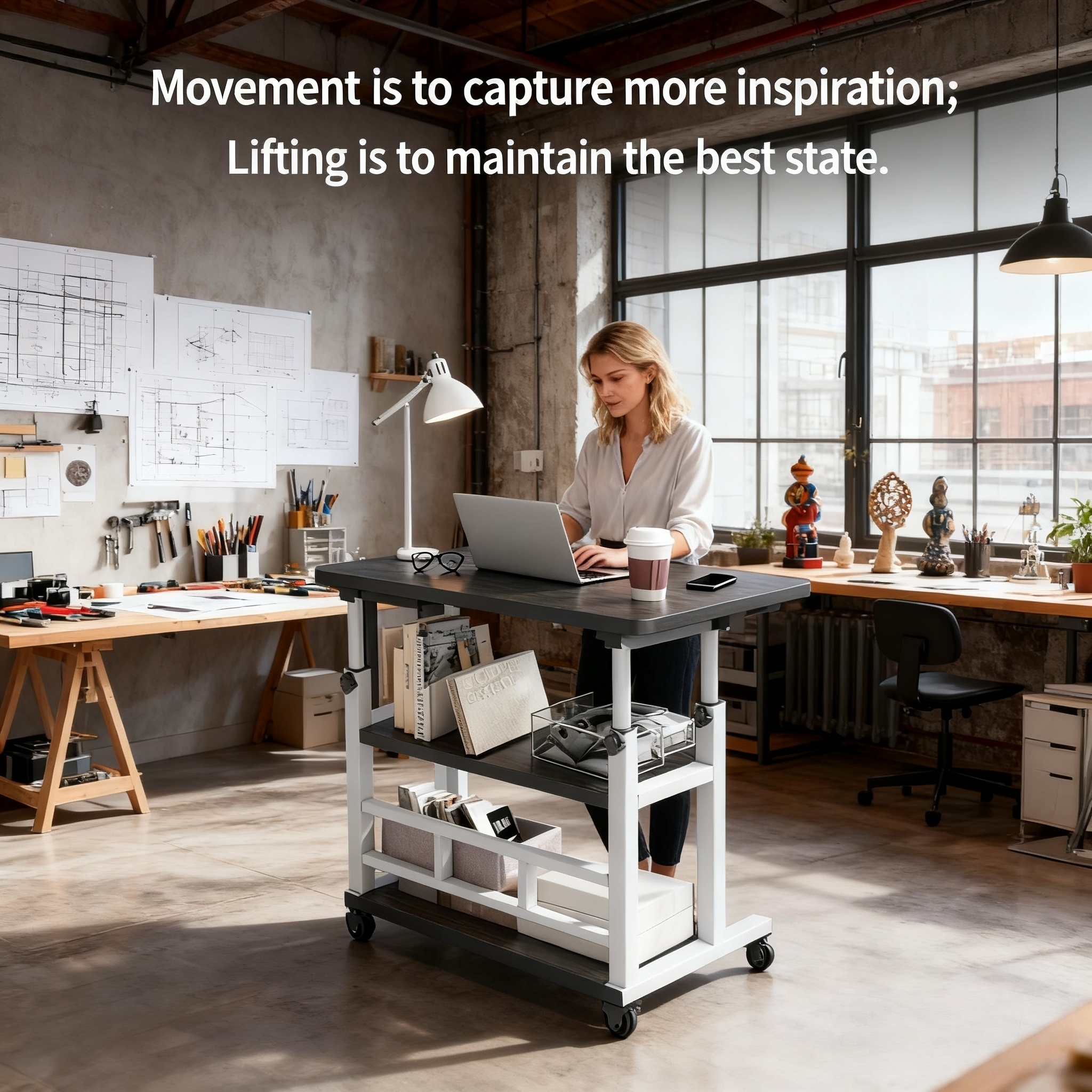 multifunctional standing desk height adjustable 23 62 35 43 inches ergonomic mobile computer desk with casters stable and comfortable sturdy and durable easy to assemble study desk suitable for home office and sofa use Product details 1