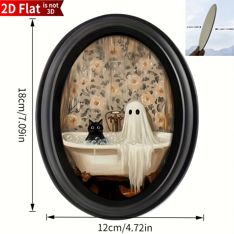 TEMU 2d Flat 1pc Black Cat In Bathtub Magical Night - Retro Style Character Wall Decor - Wooden Frameless Flat Printed Decorative Sign (4.72in X