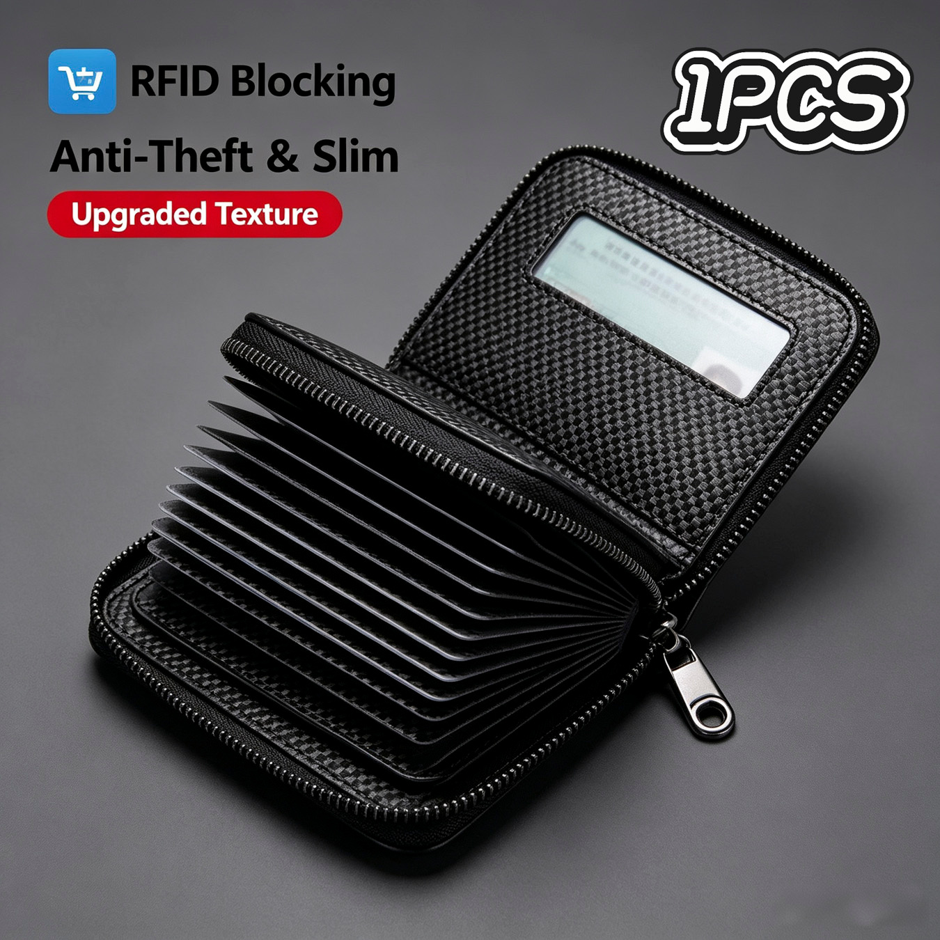 TEMU 1pc Men's Slim Wallet With Zipper Pocket, Pu Leather Card Holder With Multiple Card Slots, Compact Wallet For Cash, Credit Cards And Id Cards,