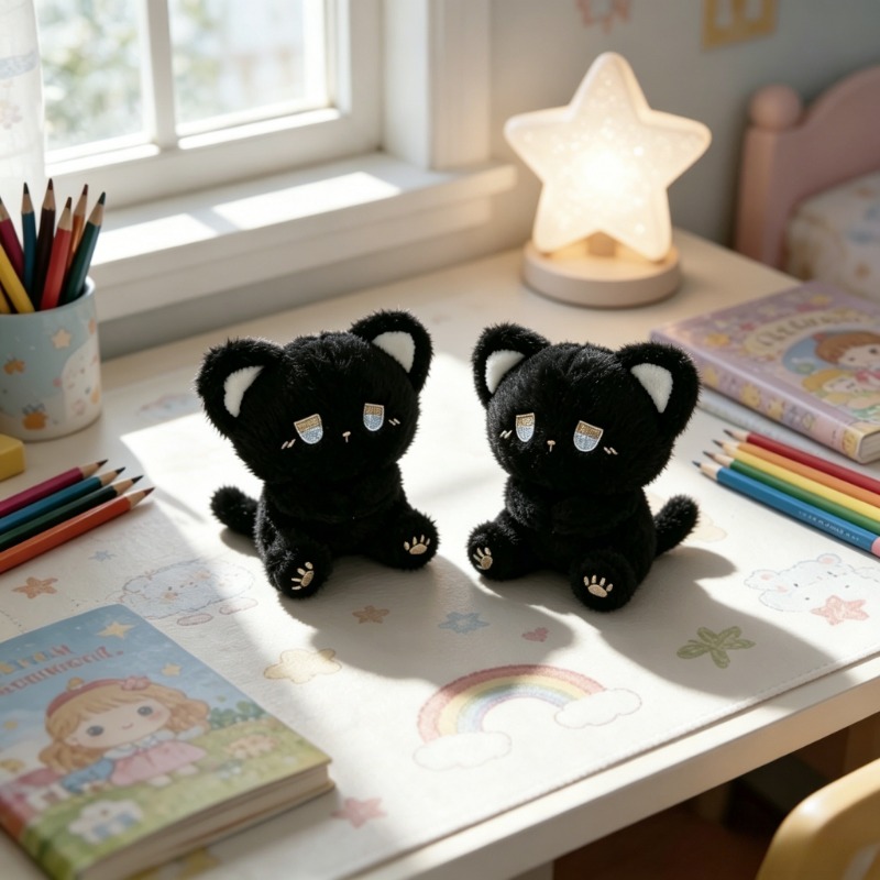 Image of 2pcs Plush Teddy Bear Featuring A Cat - , Comfortable Plush Toy Made From A Blend Of White And Black Materials Is Perfect As A Birthday Gift For Children Or As A Decorative Piece Bedroom