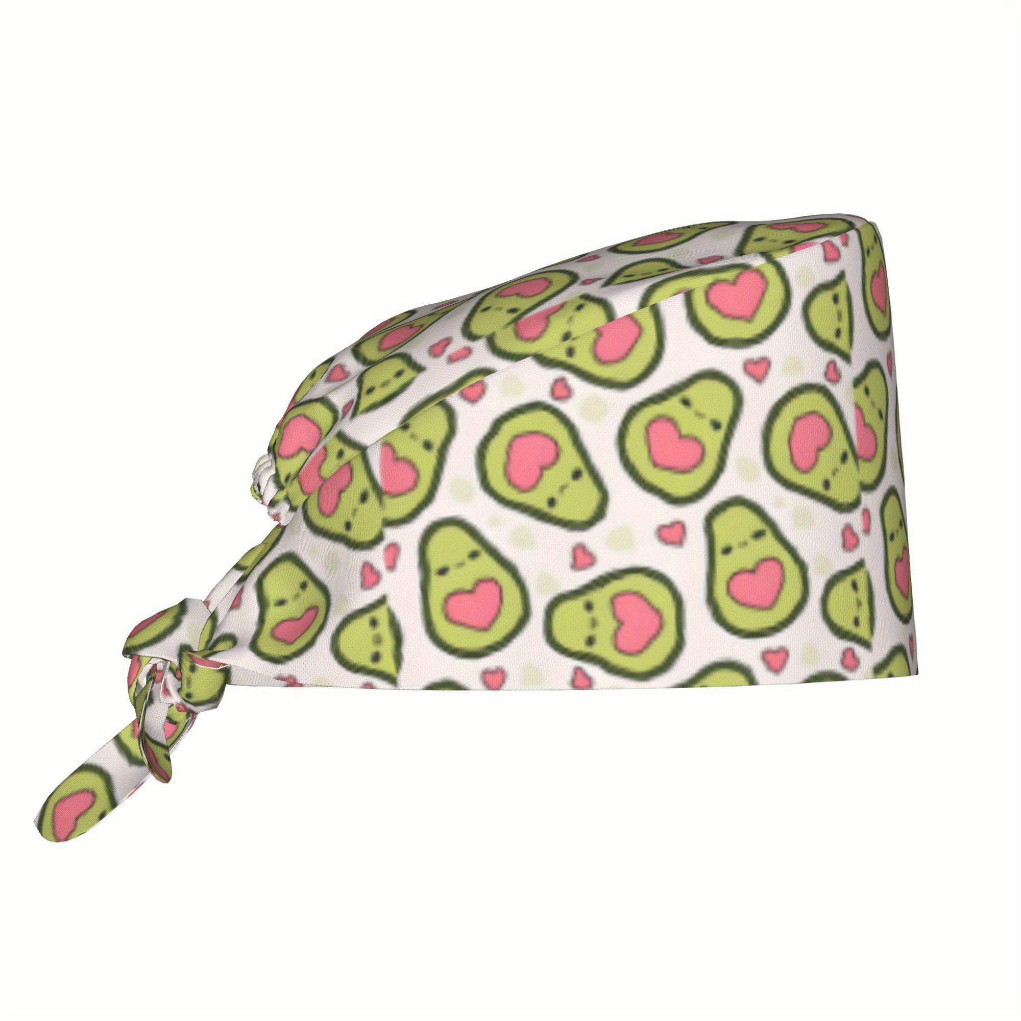 TEMU 1pc Avocado & Hearts Print Unisex Adjustable Skull Cap - Lightweight Dustproof Nurse Chef Hat For Cooking, , De Mayo, Teacher’s Day, Graduation,