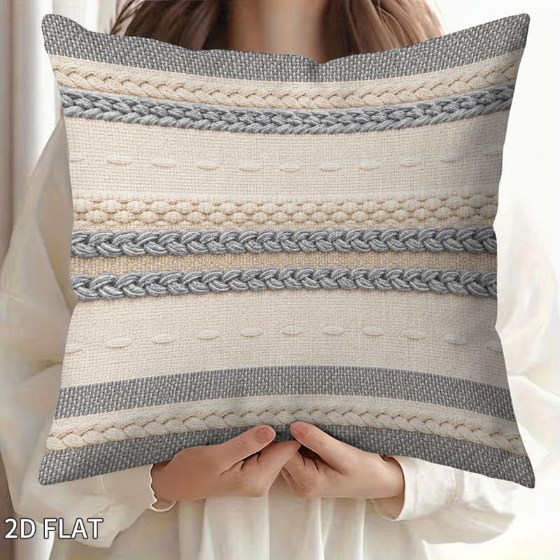 TEMU 2D - 1 de almohada 2D Beige y , Diseño (Rayas, Rayas Texturizadas con Detalles Ovalados, /), Impresión a un , Lavable a Máquina, Adecuada para ,