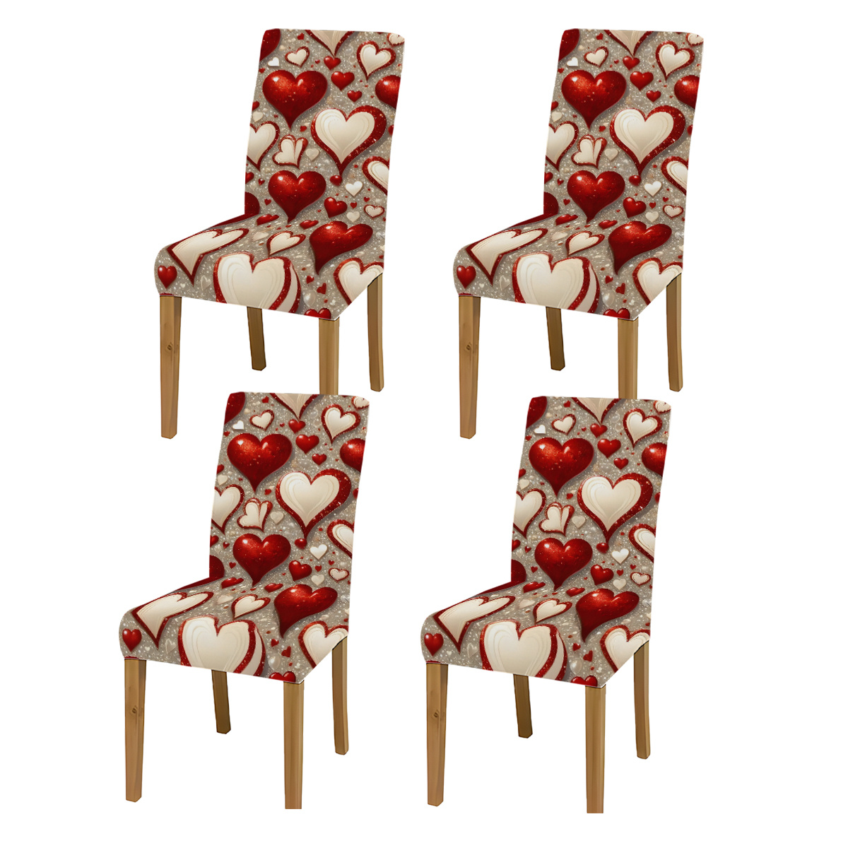 TEMU 1pc/2pcs/4pcs/6pcs Creative Red Heart-shaped Decorative Printed Elastic Chair Covers, Fabric, Washable, Non-slip, Easy To Store Christmas