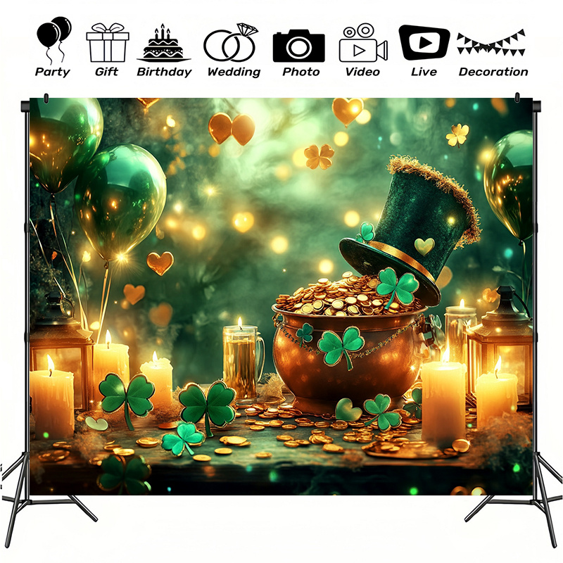 

Large 's Day Banner With & Shamrock Design - Polyester Photography Backdrop, Easy To Hang, Indoor/outdoor Celebrations, Parties, Weddings & More, Flag Decorations