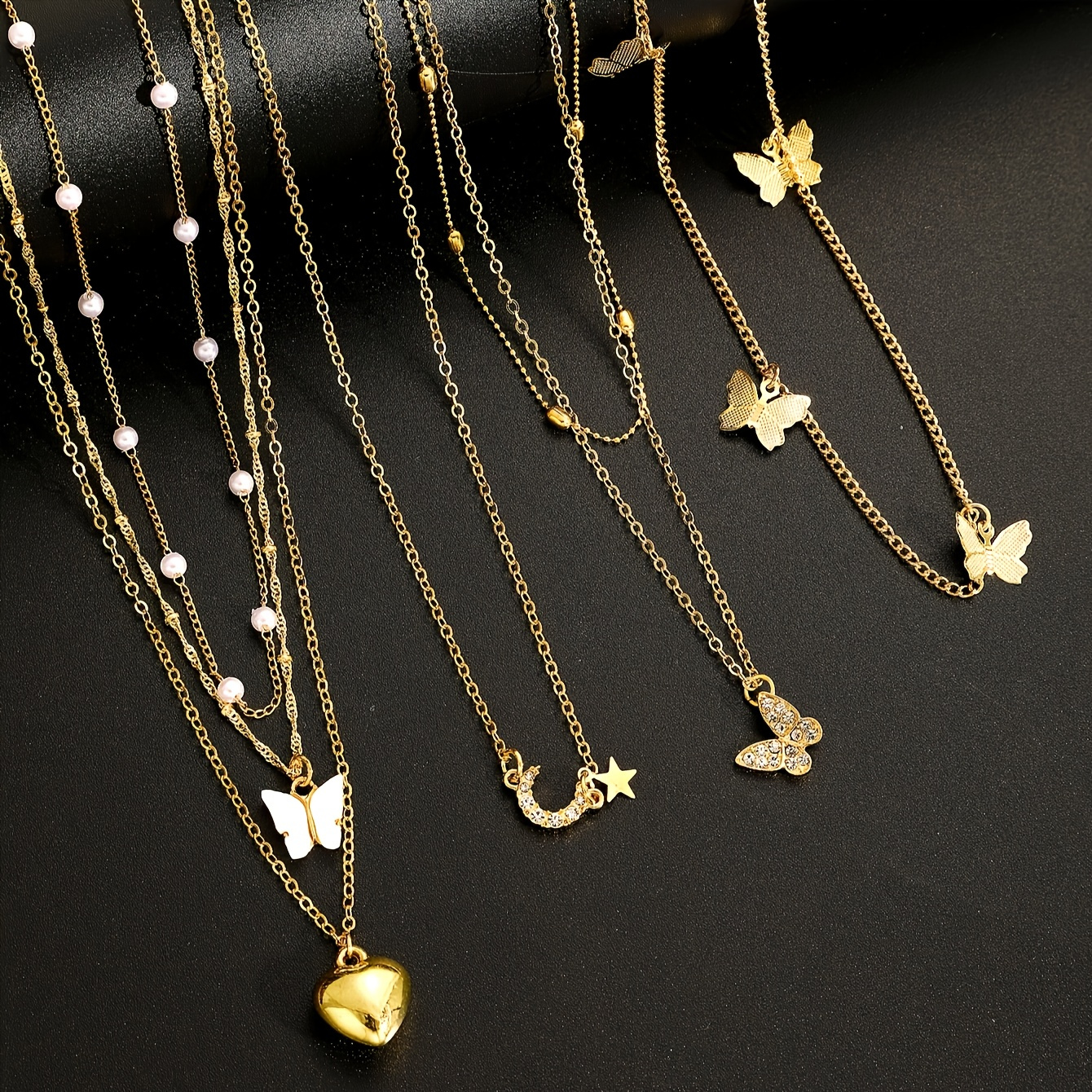 11-delige damesketting set gouden imitatie parel strass hart vlinder ster hanger kettingen dames multi-laags gestapelde sleutelbeen ketting mode elegant bohemian stijl vakantie feest date cadeau dagelijkse matching kerst Valentijnsdag nieuwjaar