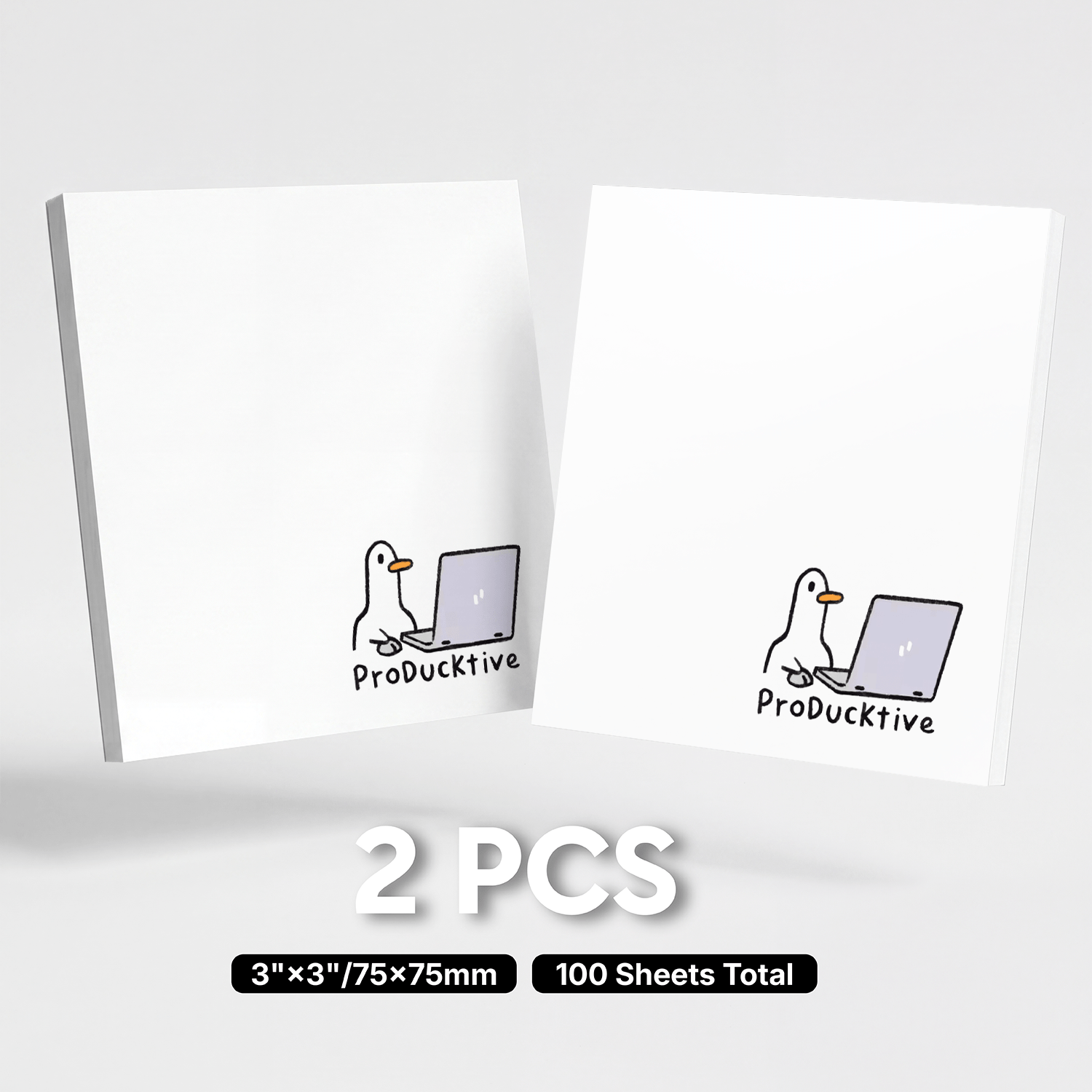 TEMU 2pcs Funny Productivity Sticky Notes, Minimalist Office Self-adhesive Memo Pads, 100 Sheets Total, Cute Duck Working Theme Notepad, Removable