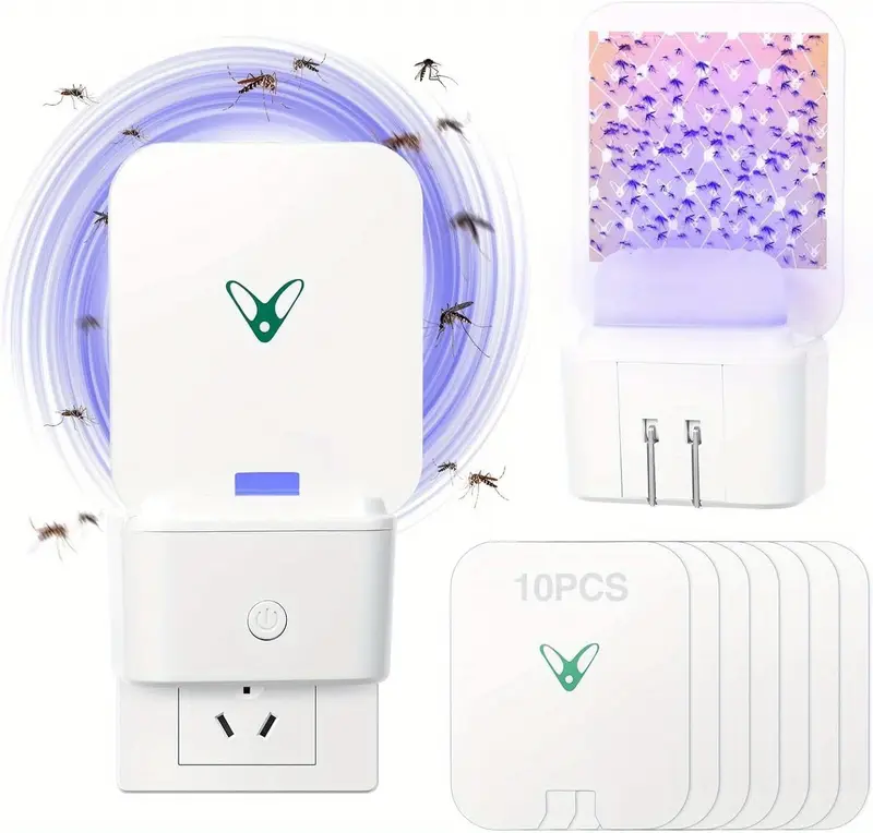 10 20pcs insect trap plug in with sticky boards indoor bug zapper night light for kitchen bedroom electric fly catcher with 10 replaceable pads portable pest details 0