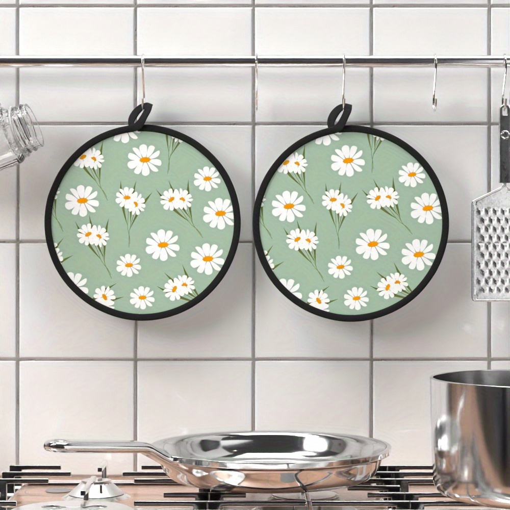 TEMU 2 pz, 8x8 pollici, padelle per pentole con motivo di bianche estive - Tappetini da cucina in poliestere a per , pentole, padelle, grigliate, ,