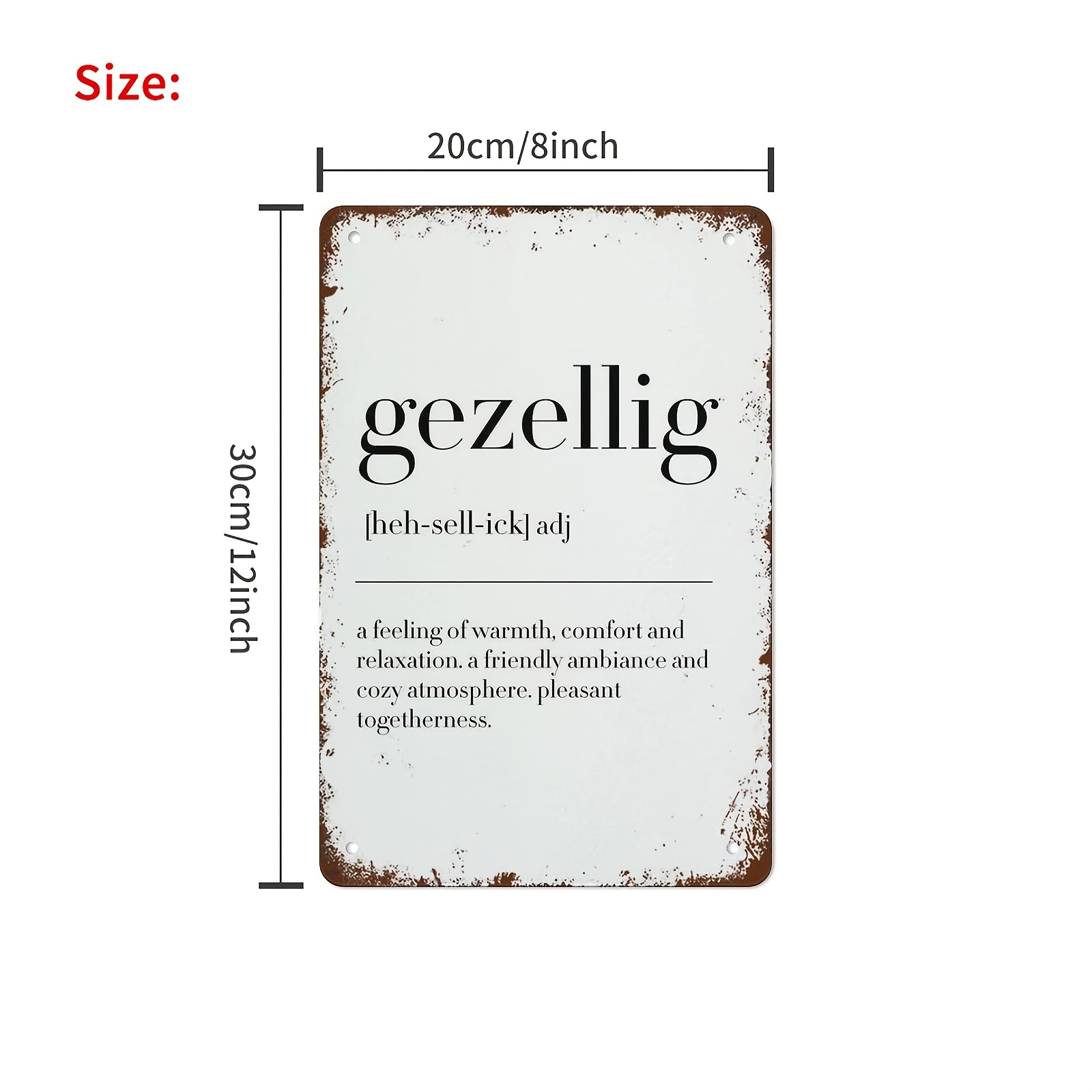 TEMU 2d Flat - [2d Flat] 1pc Vintage Dutch Metal Tin Sign - "gezellig" Definition Wall Art, Rustic Iron Decor For Home & Outdoor, Easy To Hang, No