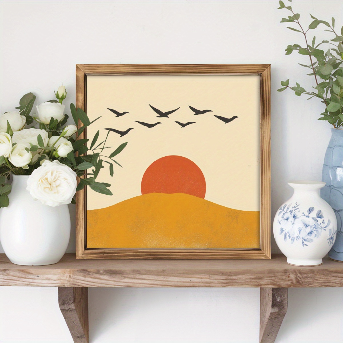 TEMU 1pc Vintage Wooden Wall Hanging Sign - Birds And , 8x8 Inch Rustic Framed Art For Bedroom, Living Room, Kitchen Decor, Housewarming Gift, No