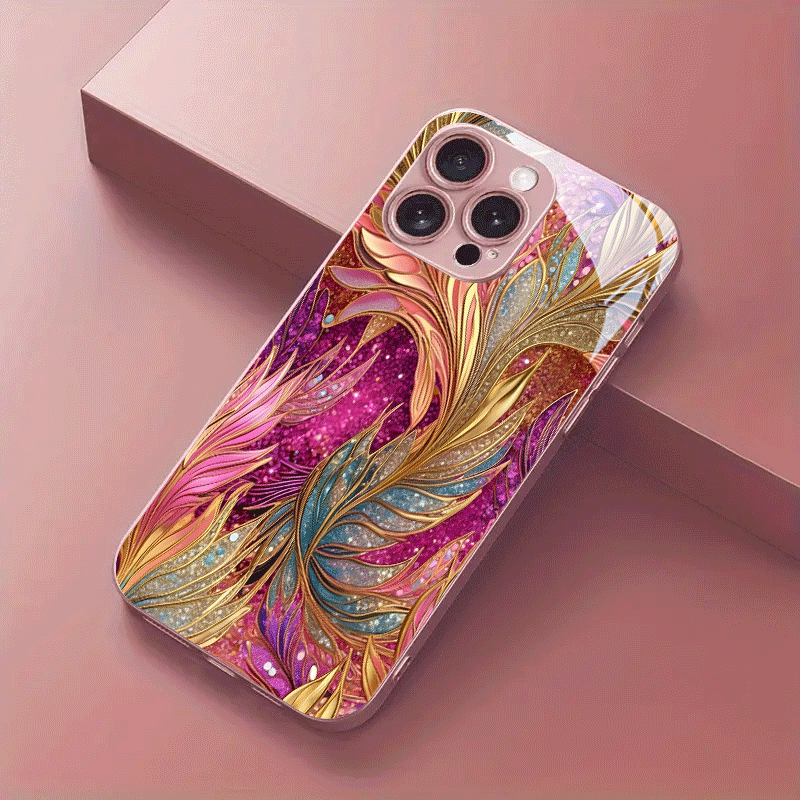TEMU Phone Case: Color Art New Pattern Metallic Paint Tempered Glass Phone Case. Suitable For Iphone 17, 16, 15, 14, 13, 12 / Iphone 17, 16, 15, 14,