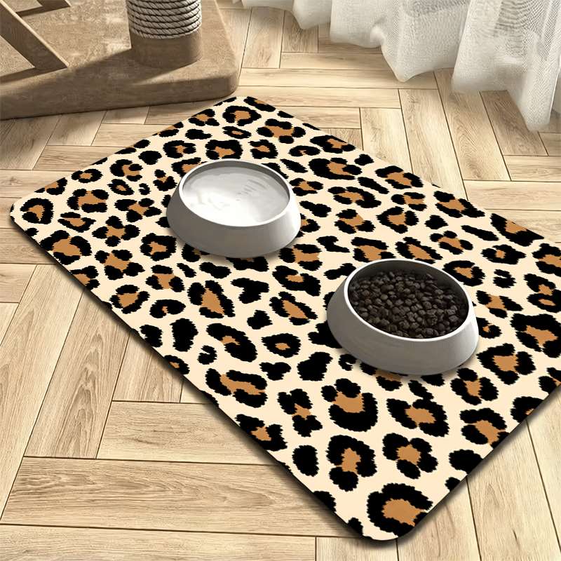 TEMU 1pc, Classic Leopard Print Pet Feeding Mat, Non-slip Rubber Base, Cute Design, Beige Background, Classic Leopard Print Pattern, Suitable For Pet