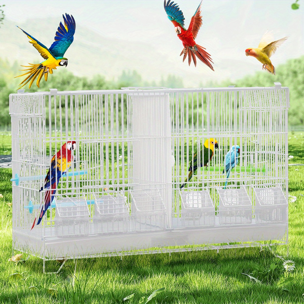 E-shop 60 x 26 x 39,5 cm Vogelkäfig mit Mittelgitter und Schubladenschale, kleiner und mittlerer Papageienkäfig, Weiß