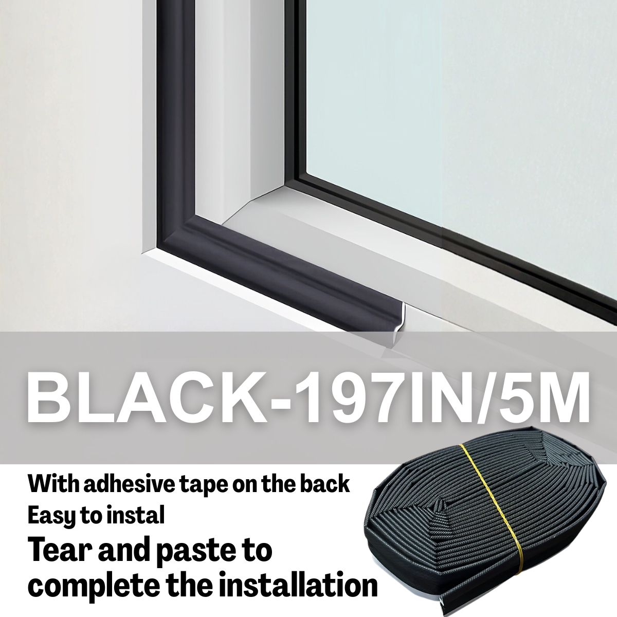 5m/ 197in Door & Window Seal Strip - Self-adhesive For Noise Reduction, Dust Prevention & Heat - Flexible Filler For , -to-fit Design - Weather Stripping For Improved & Insulation