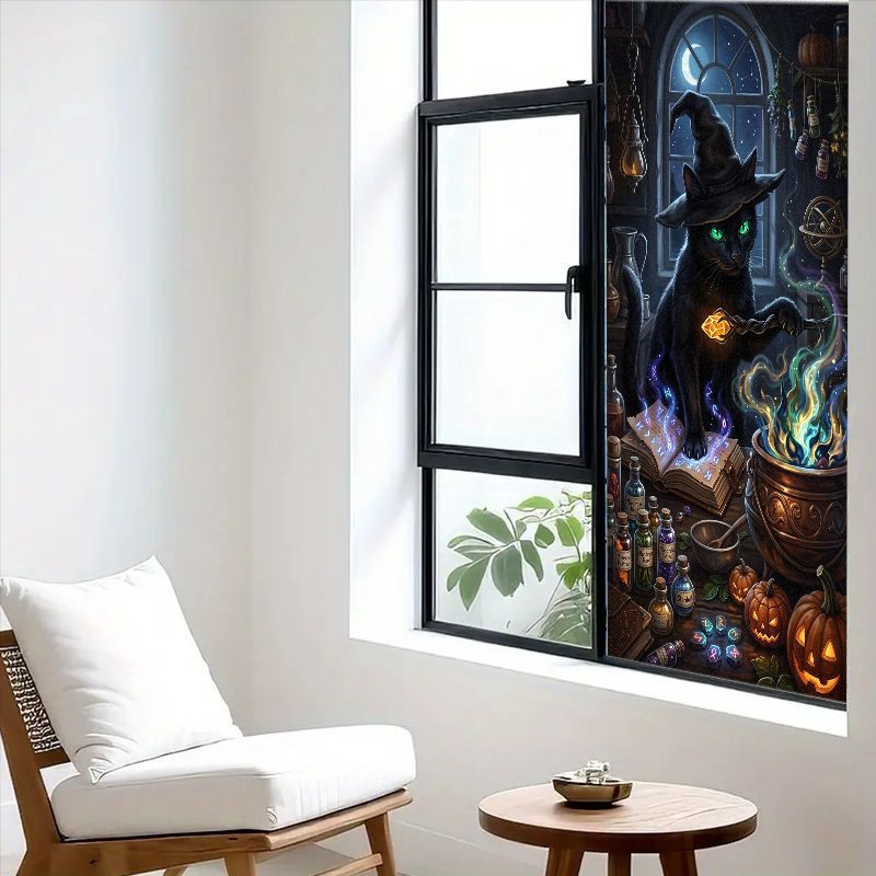 1pc 2d flat glass window film window sticker   sizes   halloween theme   potion in   hat with pumpkin and   window   removable window film   suitable for bathroom kitchen