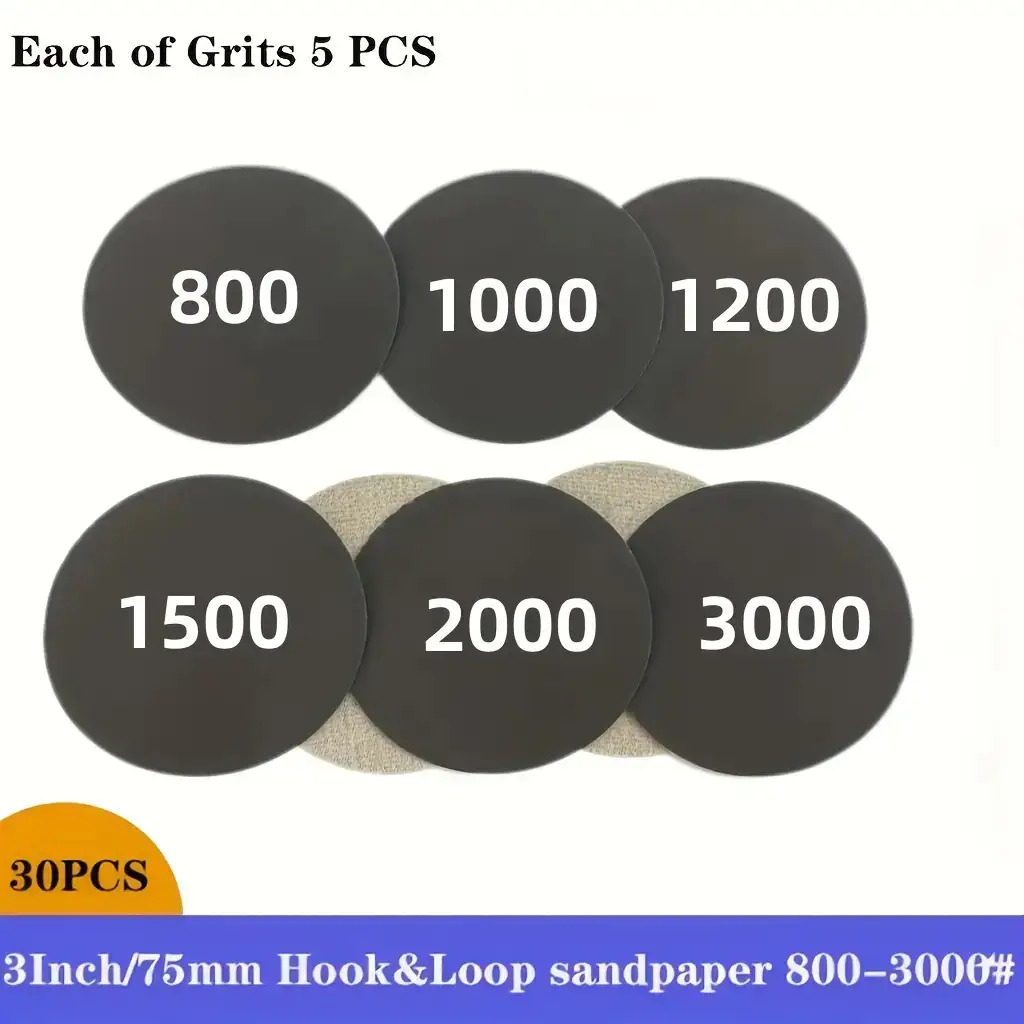 Image of 30/90 Sheets 3 Inch Wet/dry Sandpaper Assortment, Grit 800-3000 (5 Kinds Of Grit: 800, 1000, 1200, 1500, 2000, 3000) - Suitable For Automotive Polishing, Sanding, Wood, Metal