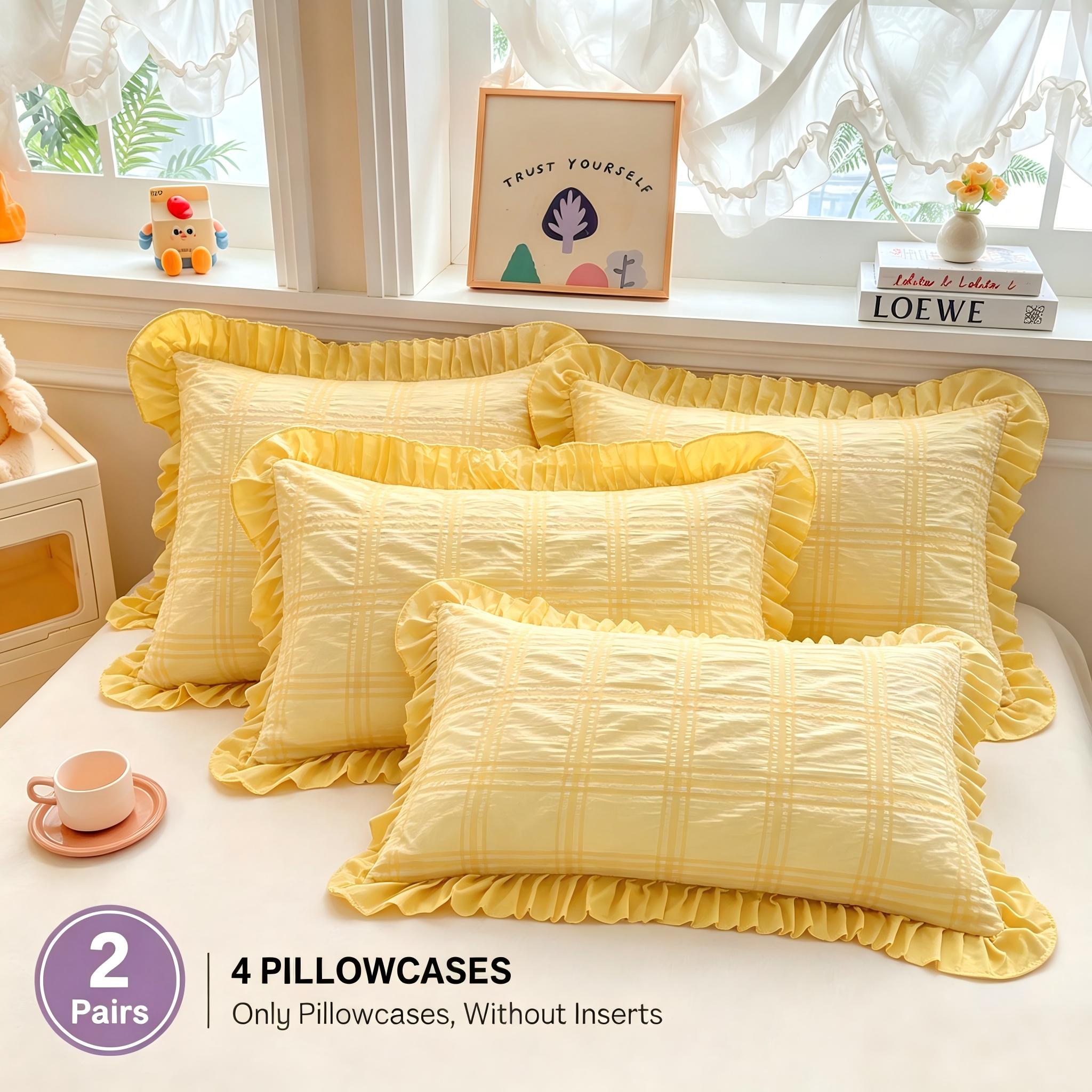 TEMU 4pcs Solid Color Seersucker Pillowcases With Ruffle Edge, -friendly Pillow Covers, Machine Washable Bedding For Bedroom Dorm (pillow Core Not