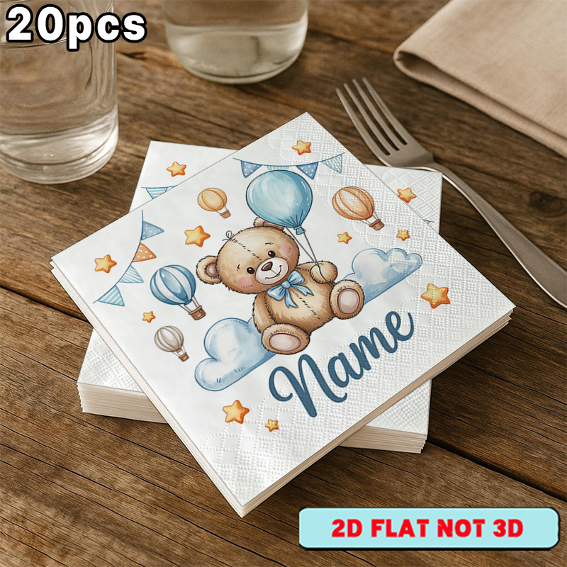 TEMU 20pcs Napkin Custom Cute Teddy Bear Birthday Party Napkin , Suitable For Party Napkins, Outdoor Party Napkins, Western Restaurant Napkins, Home