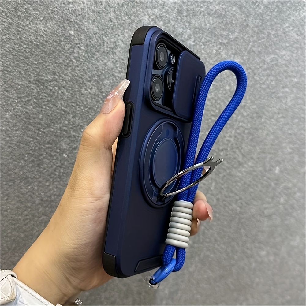 TEMU Phone Case - Wireless Charging Phone Case With A Sliding Window Ring Holder And Short Strap, Magnetic For S22 S21 S20 Fe Note20ultra A57 A16,