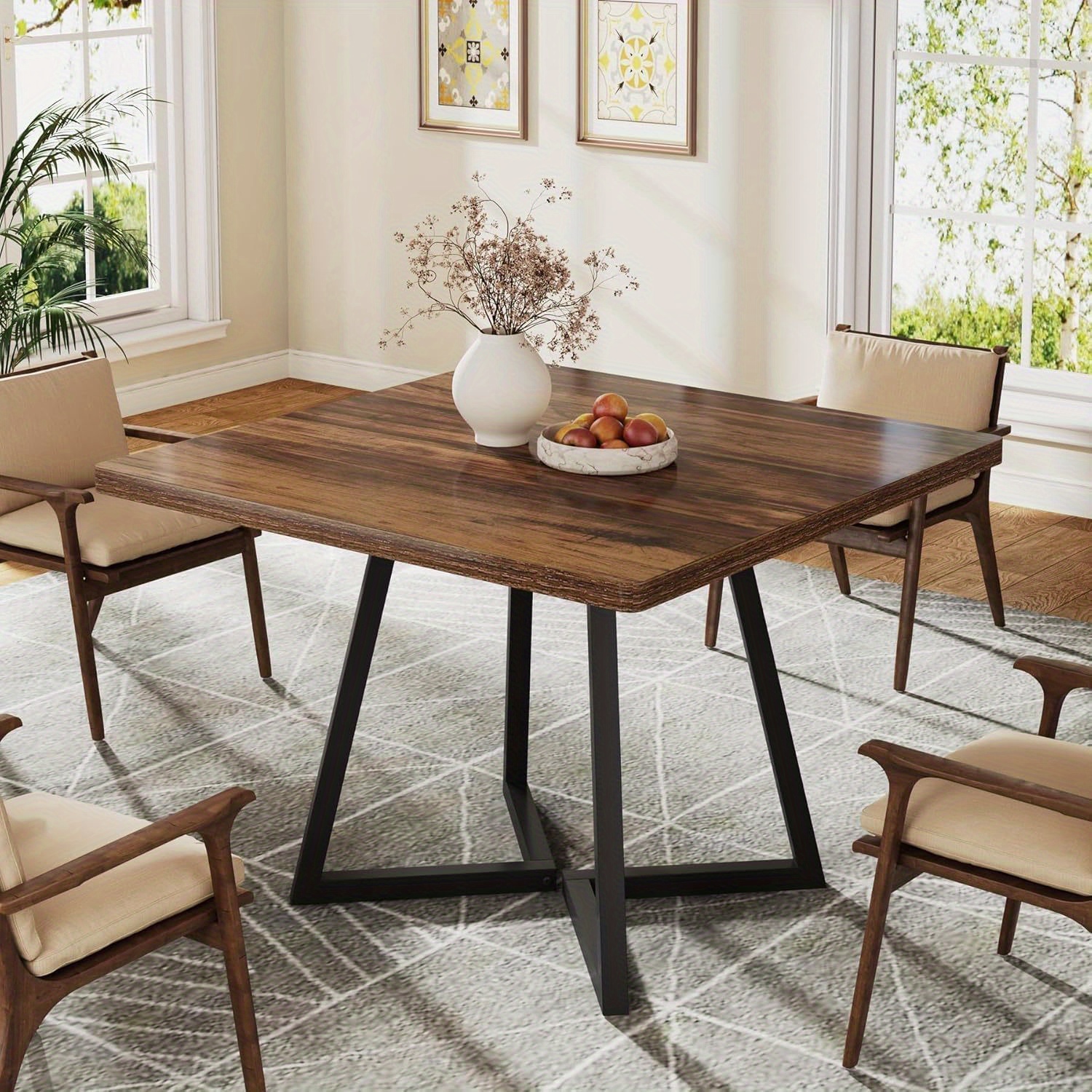 TEMU Inch Square Dining Table Suitable For Two, Featuring An With A Metal Base, Perfect For Kitchens, Dining Rooms, Apartments, Or Compact Areas