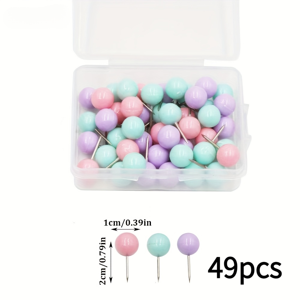 TEMU 49pcs Colored Push Pins With Plastic Storage Box, Bulletin Board Thumbtacks, Cork Board Wall-mounted Push Pins, Office Thumbtacks For Desktop