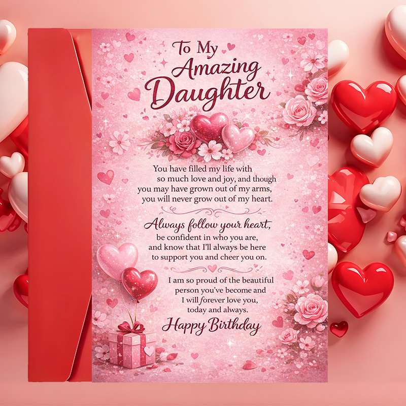 TEMU 2pcs (one Envelope And 1 Greeting Card) Beautiful Birthday Card For Daughter With Loving Message Parents To Daughter' And Show Appreciation And