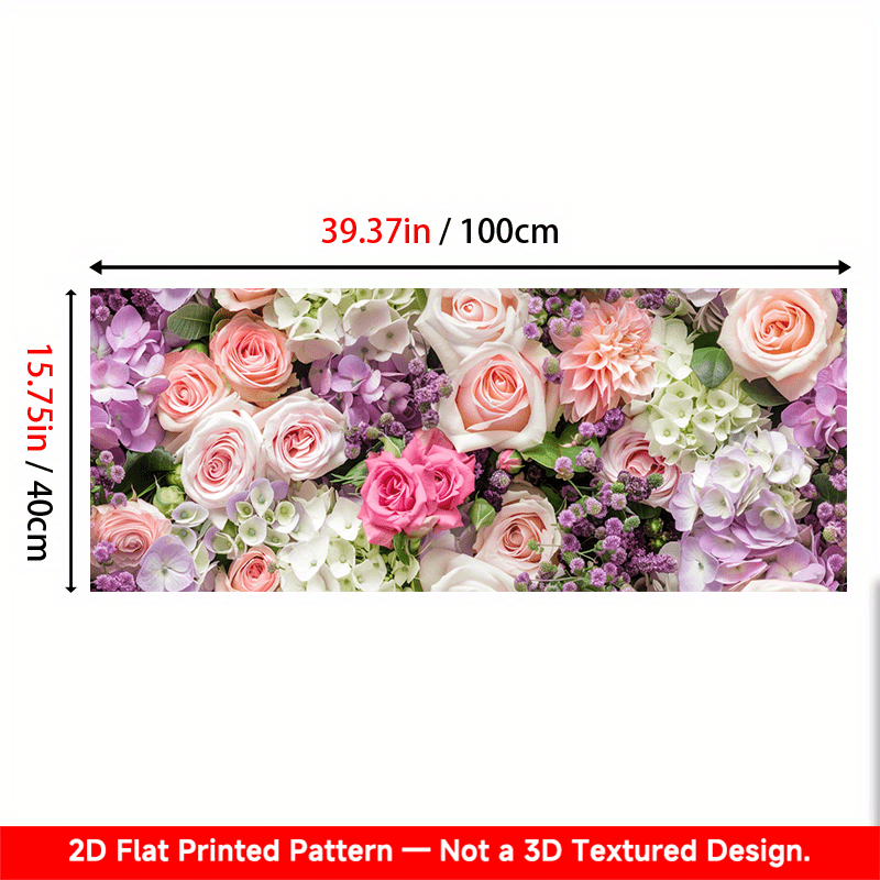 TEMU 1 Extra Large Floral Pvc Wall Sticker - Elegant Pink, White & Lavender Rose, Self Adhesive Removable, Crop For Living Room, Kitchen, Bedroom