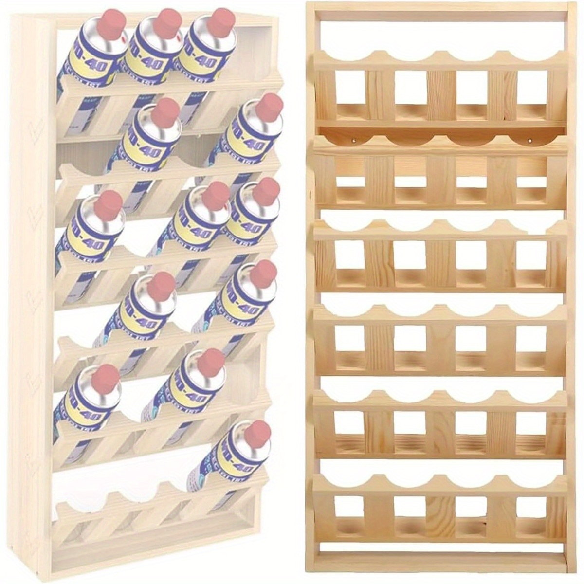 Image of 6-tier Wooden Spray Bottle & Wine Rack Organizer, Wall Mount Storage For 24 Bottles In Garage Workshop, Shelf For Paint Cans Liquor Bottles, Space Durable Storage Rack, Utility Shelves